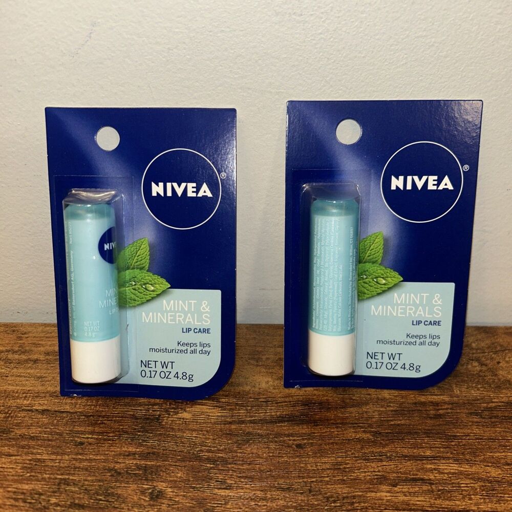 2 Packs, Nivea Mint & Mineral Refreshing Lip Care Shea & Peppermint Extract